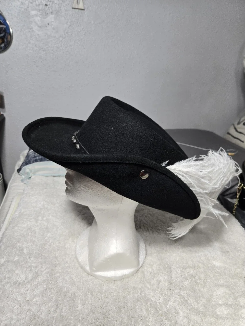Conner Handmade Pirate Hat With Feather Sz Medium Black